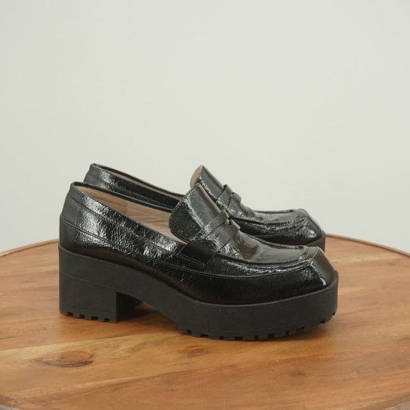 Gianni Bini Womens Aviva Platform Loafers Black Faux Patent Leather Size 10M - Picture 1 of 11